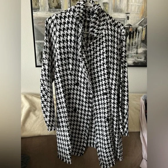 Houndstooth long blazer best sale